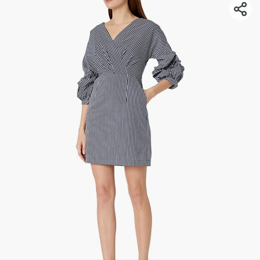 J.O.A Wills Wide neck Navy strip Dress NWT